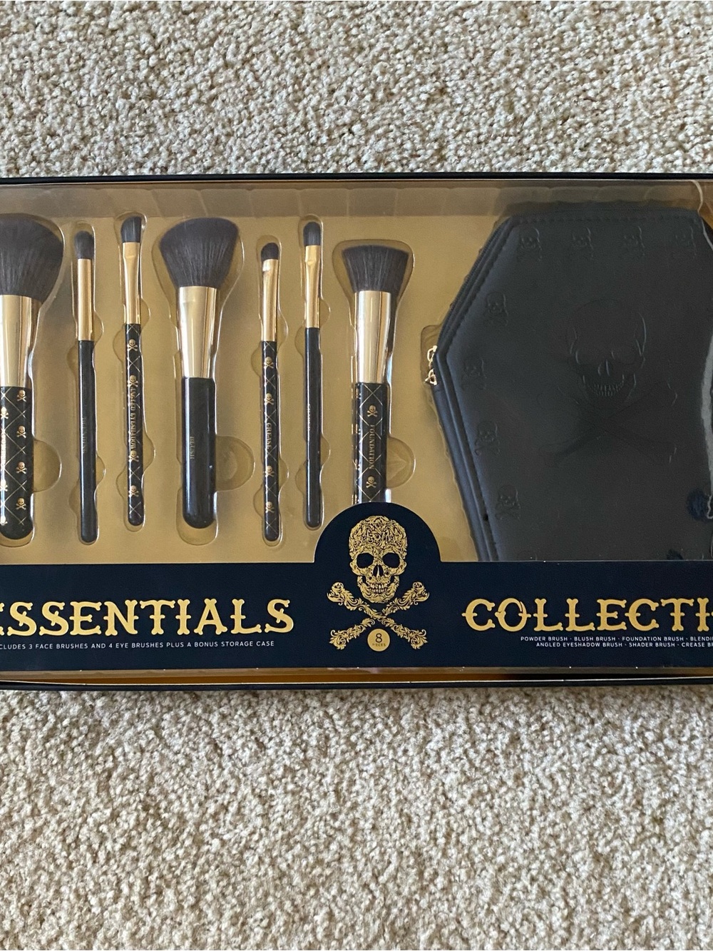 Skull Motif Essentials Makeup Brush Set - Black & Gold